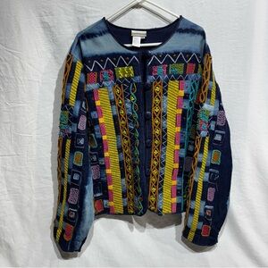 COLDWATER CREEK Bohemian Retro All Over Embroidered Denim Jacket Size 3XL